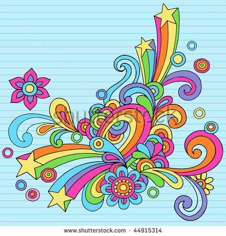 Rainbow Notebook Doodles Design Element On Lined Paper Background    
