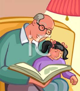 Reading A Book To His Granddaughter   Royalty Free Clipart Picture