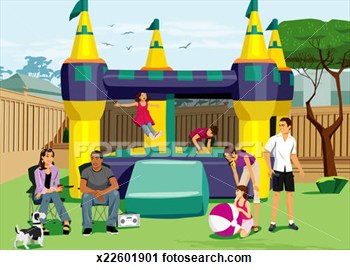 Stock Photography Of Children Playing In Bounce House Outdoors    