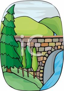 Stone Arch Bridge Over A Creek   Royalty Free Clipart Picture
