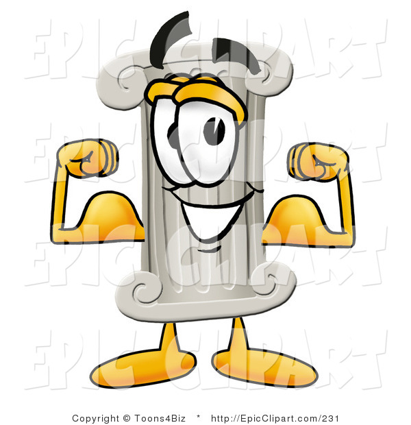 Strong White Pillar Mascot Cartoon Character Flexing His Arm Muscles