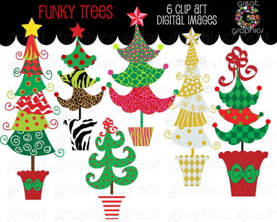 Tree Clipart Christmas Clip Art Digital Christmas Funky Christmas Tree