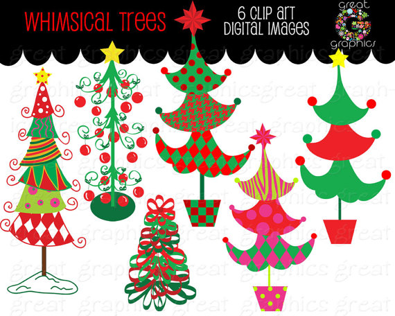 Tree Clipart Whimsical Christmas Digital Clip Art Christmas Tree