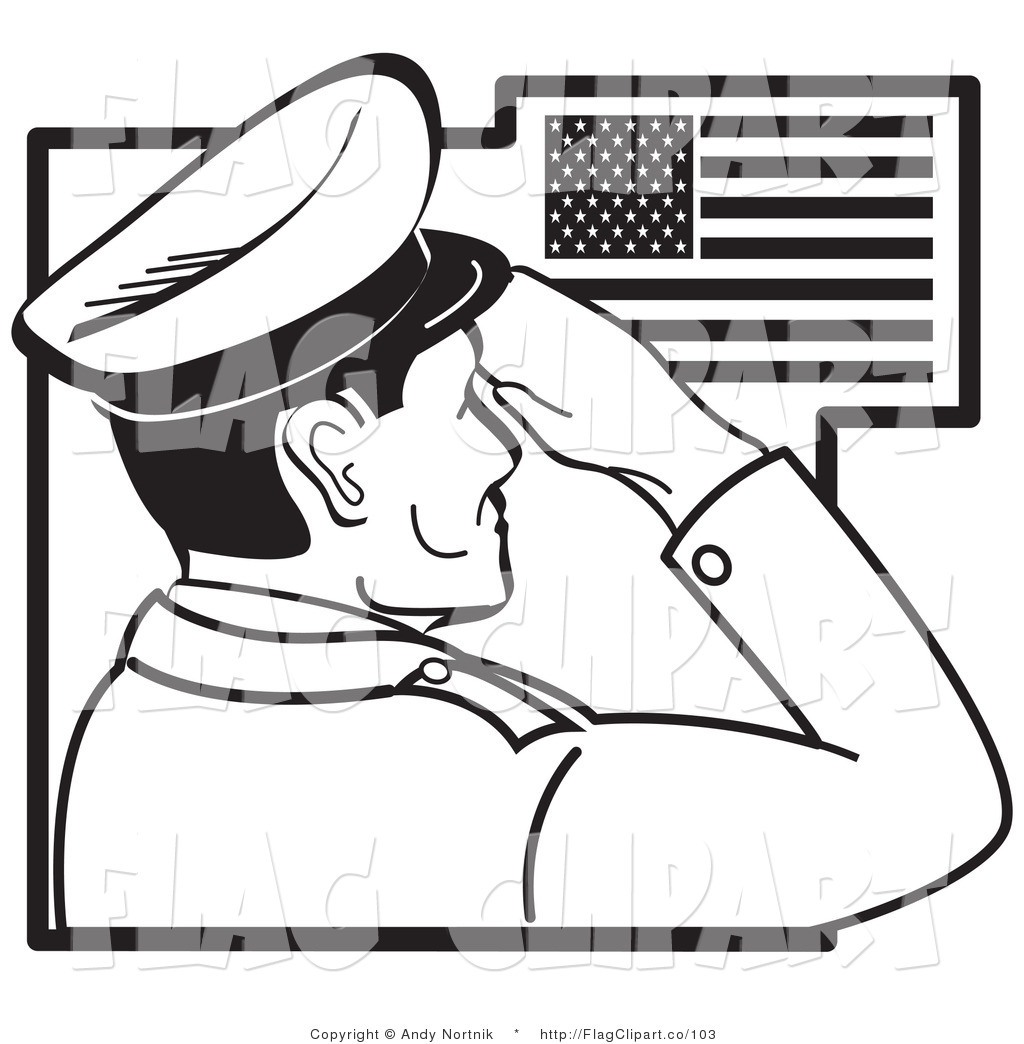Clip Art Of A Military Man Saluting The American Flag On The 4th Of    