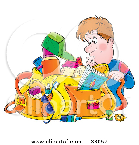Clipart Illustration Of A Male Traveler Searching Through His Messy