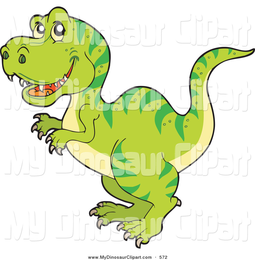 Cute Green Tyrannosaurus Rex Dino With Green Stripes Looking Left By