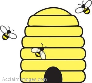 Description  Clip Art Picture Of A Bee Hive With Bees  Clipart