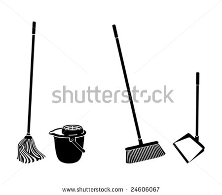 Floor Cleaning Objects Black And White Silhouettes   Stock Vector