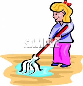 Girl Mopping A Floor   Royalty Free Clipart Picture