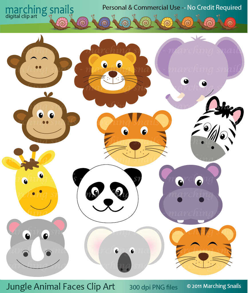 Items Similar To Jungle Animal Faces Digital Clip Arts   Commercial    