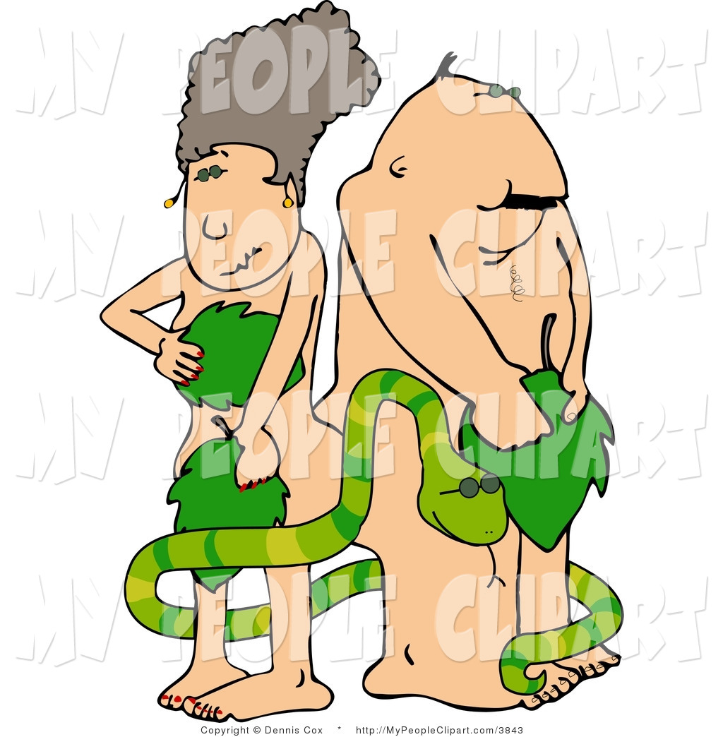 Larger Preview  Clip Art Of A Shy Adam And Eve Hiding Behind Large