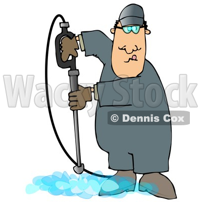 Man Cleaning A Floor With A Pressure Washer Clipart Illustration