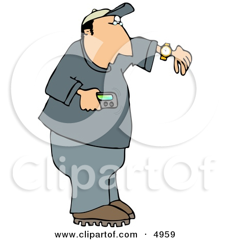 Man Holding A Vibrating Pager And Checking The Time On His Wrist Watch