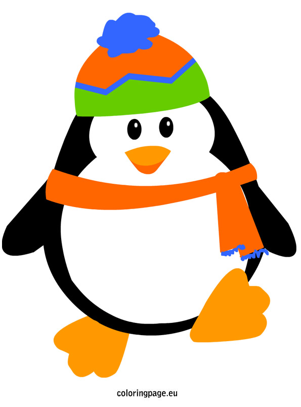 Penguin With Hat And Scarf   Coloring Page
