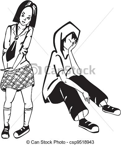 Sad Boy And Girl  Black And White Vector Illustration    Csp9518943