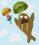Walrus And Fish With A Parachute Royalty Free Stock Photo