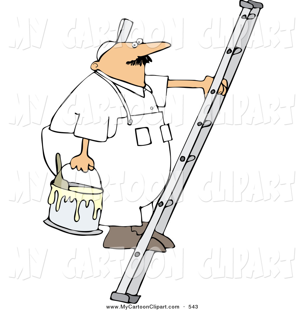 White Worker Man Carrying A Paint Bucket Up A Ladder By Djart    543