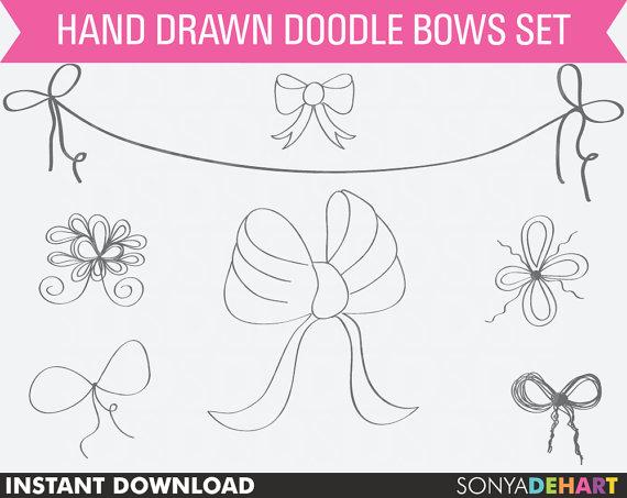 80  Off Sale Clipart Bows Hand Drawn Doodle Ribbon And Bow Flourish    
