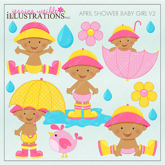 April Shower Baby Girl V2 Cute Digital Clipart For Invitations Card    