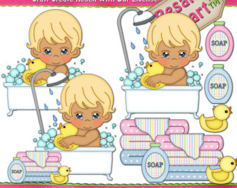 Bath Time Baby Boy Blonde Clip Art Resale Clipart Scrapbooking Cute