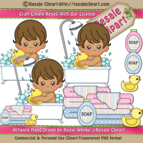 Bath Time Baby Boy Brunette Clip Art Resale Clipart Scrapbooking Cute