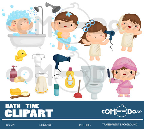 Bath Time Cute Clipart   Digital Clip Art For Commercial And Personal