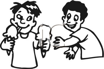 Boy Sharing His Ice Cream Cone With A Friend   Royalty Free Clip Art    