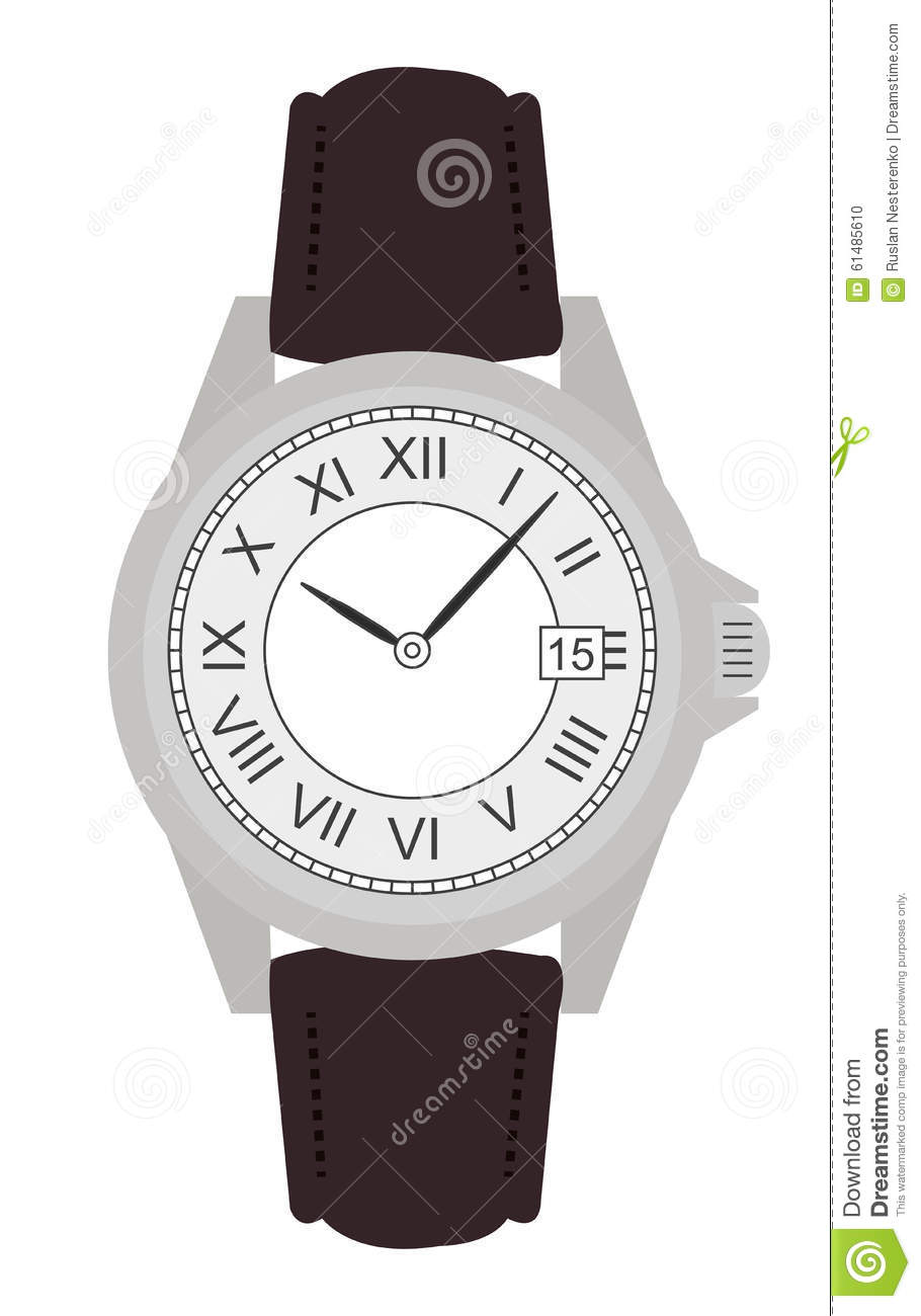 Business Hand Watches With Roman Numerals  Leather Belt  Clip Art