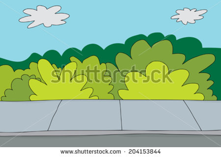 Cartoon Background Of Sidewalk And Bushes   Stock Vector