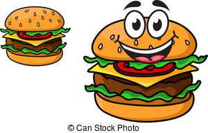 Cartoon Cheeseburger With A Laughing Face With A Beef Patty   