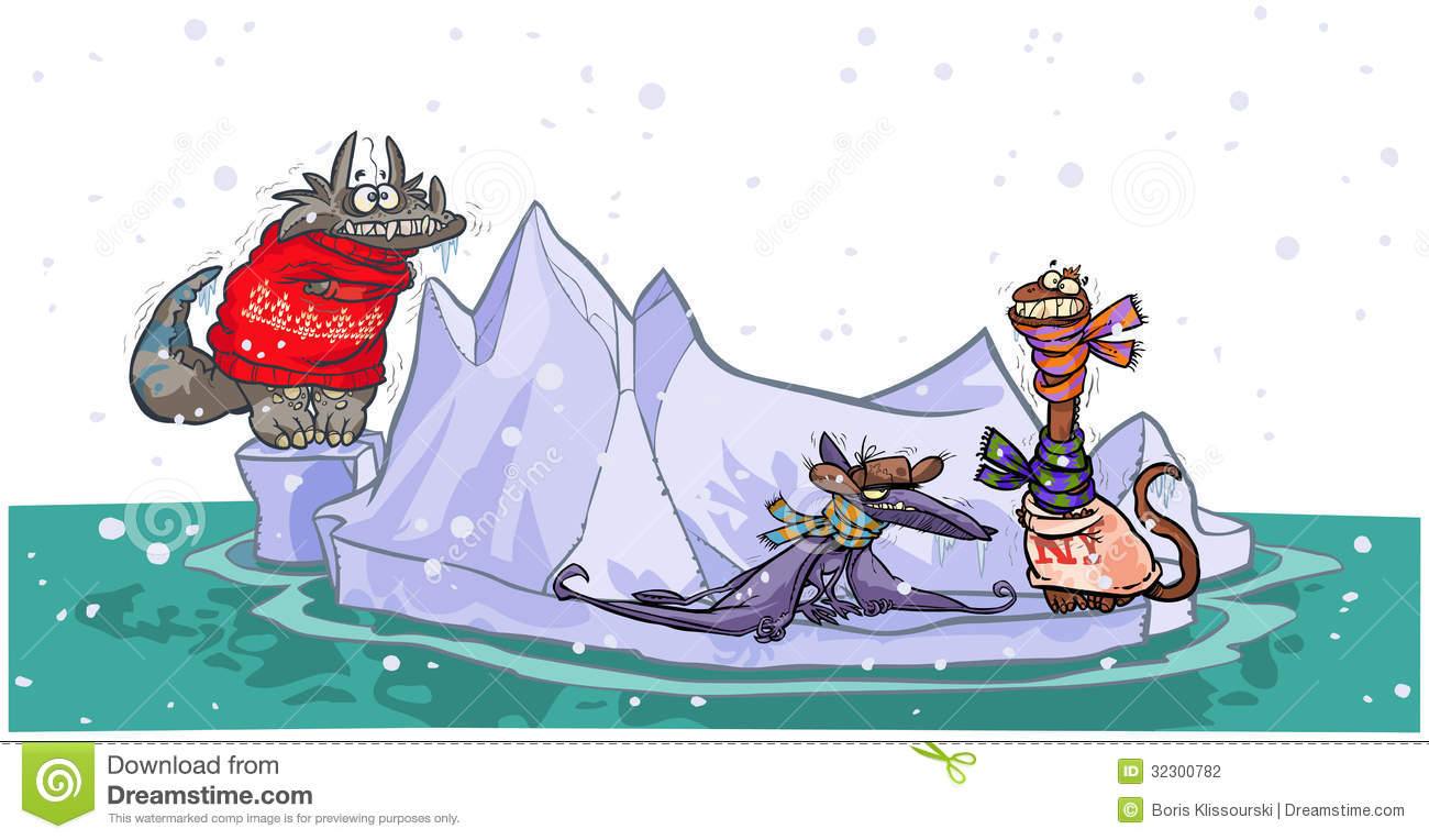 Cartoon Dinosaurs On Iceberg  Stock Photography   Image  32300782