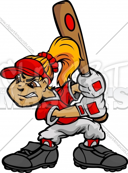 Cartoon Softball Batter Girl With Bat Clipart Image