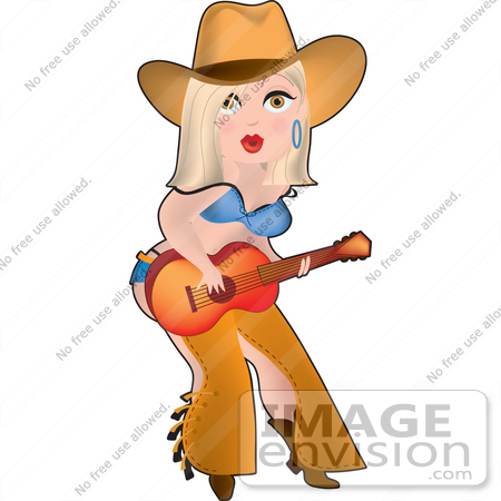Clip Art Graphic Of A Dainty Character Lady Country Cowgirl Playing A