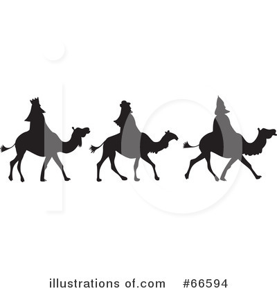 Clip Art Image Of A Silhouette Of The Three Wise Men Crossing The