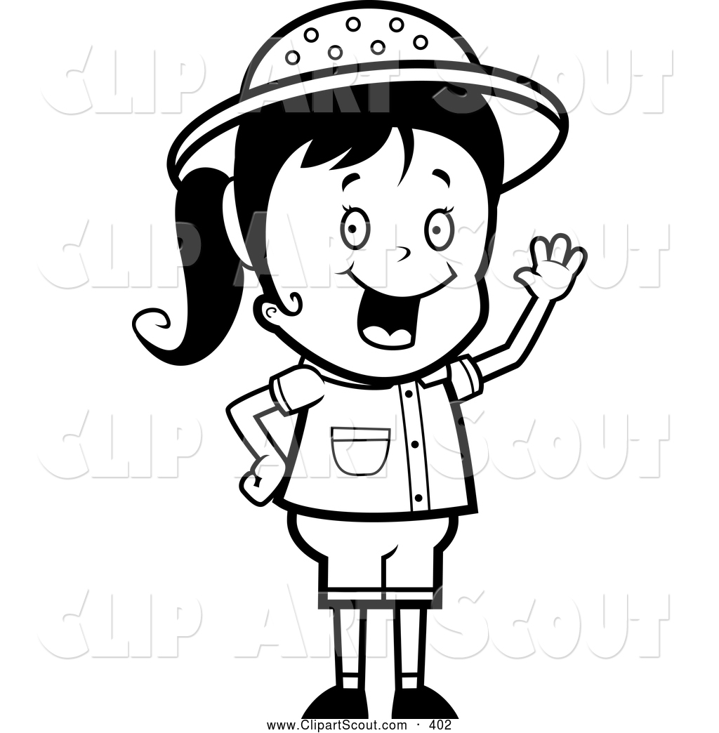 Clipart Of A Black And White Happy Safari Girl Waving By Cory Thoman    