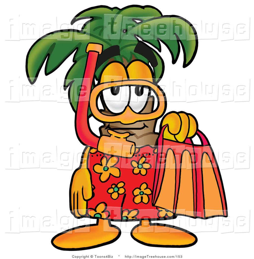 Clipart Of A Palm Tree Mascot Cartoon Character On Vacation In Orange    