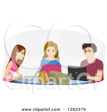 Clipart Of High School Students Using Laptops   Royalty Free Vector
