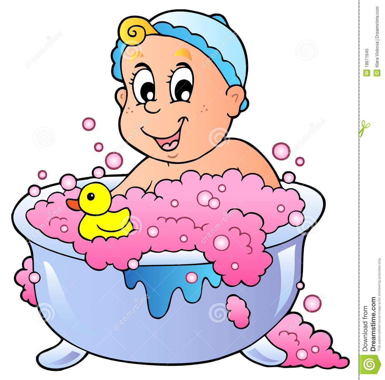 Cute Bathing Baby   Illustration
