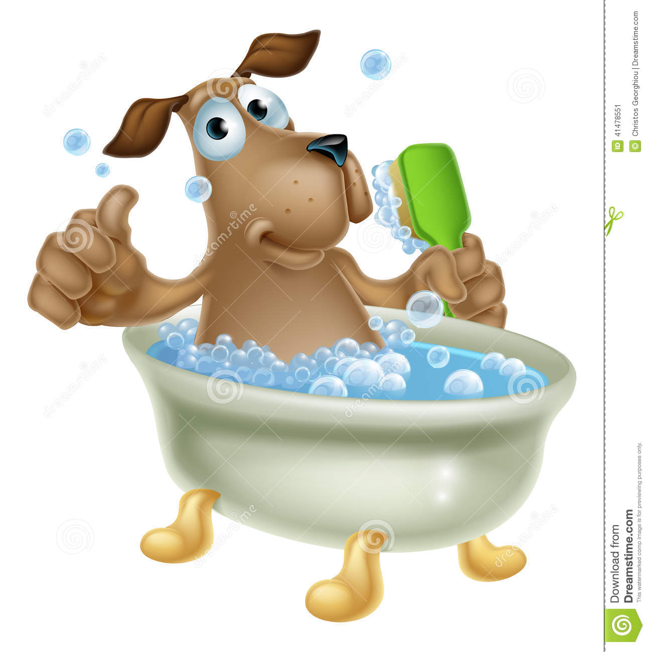 Cute Cartoon Dog Mascot Character Having A Bath In A Bubble Bath With