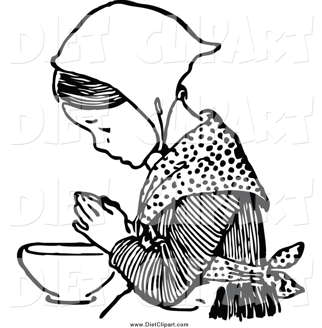 Diet Clip Art Of A Black And White Girl Praying Before A Meal By