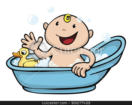 Happy Cute Baby Bath Time Stock Vector Clipart Clipart Illustration