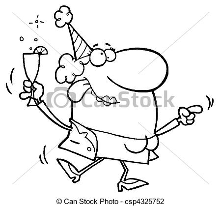 Illustration Of Happy Holiday Dance Lady   Outlined Dancing Party Lady