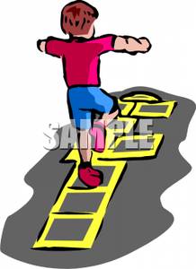 Kid Playing Hopscotch On A Sidewalk   Royalty Free Clipart Picture