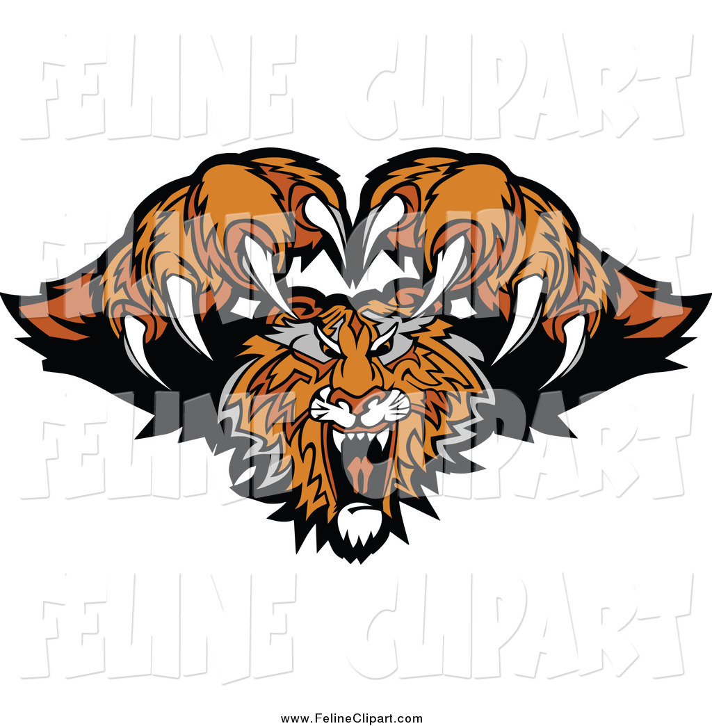 Larger Preview  Feline Clip Art Of An Attacking Tiger With Bared Claws