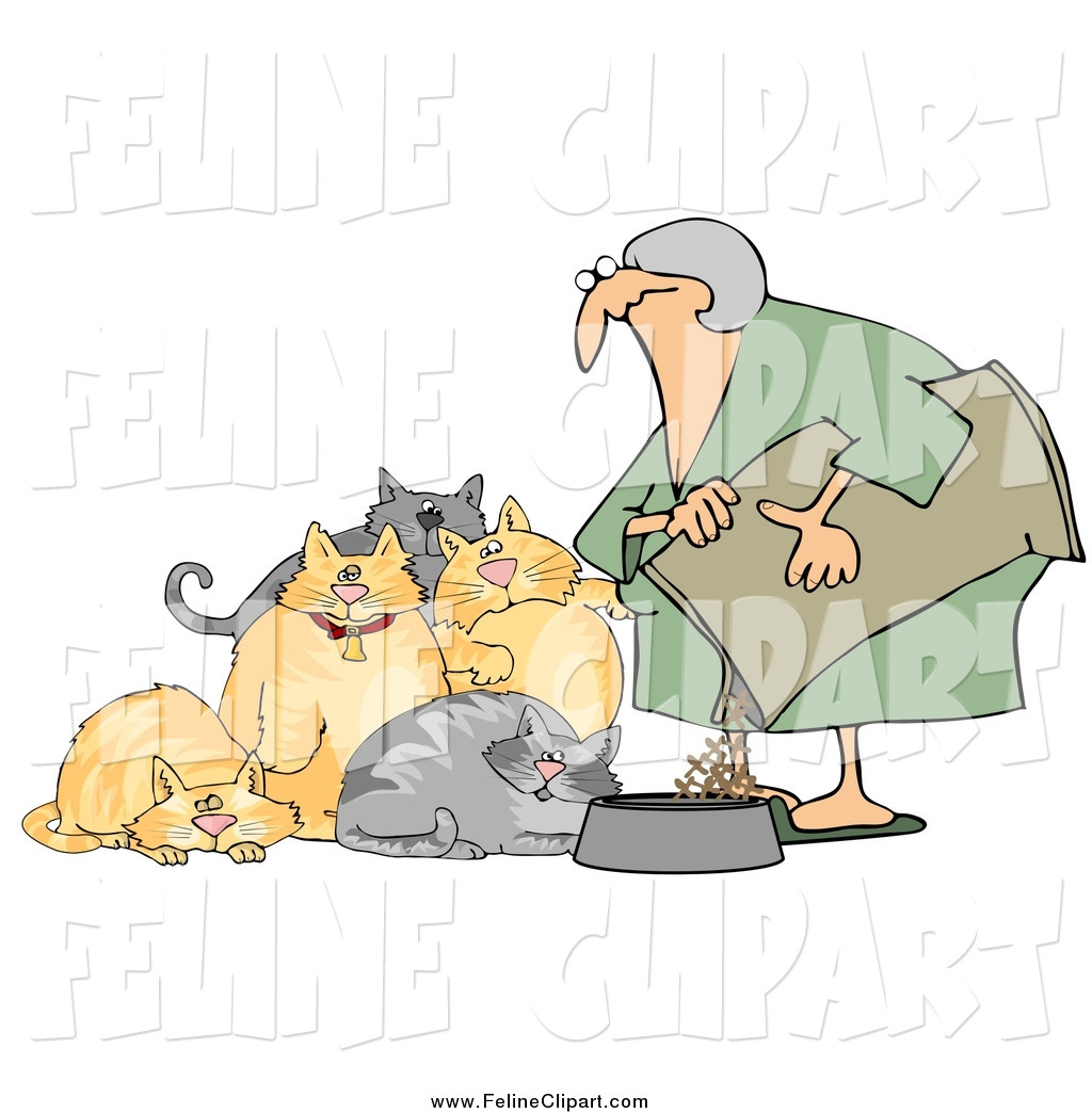 Larger Preview  Feline Clip Art Of An Old Woman Feeding Her Hungry Fat