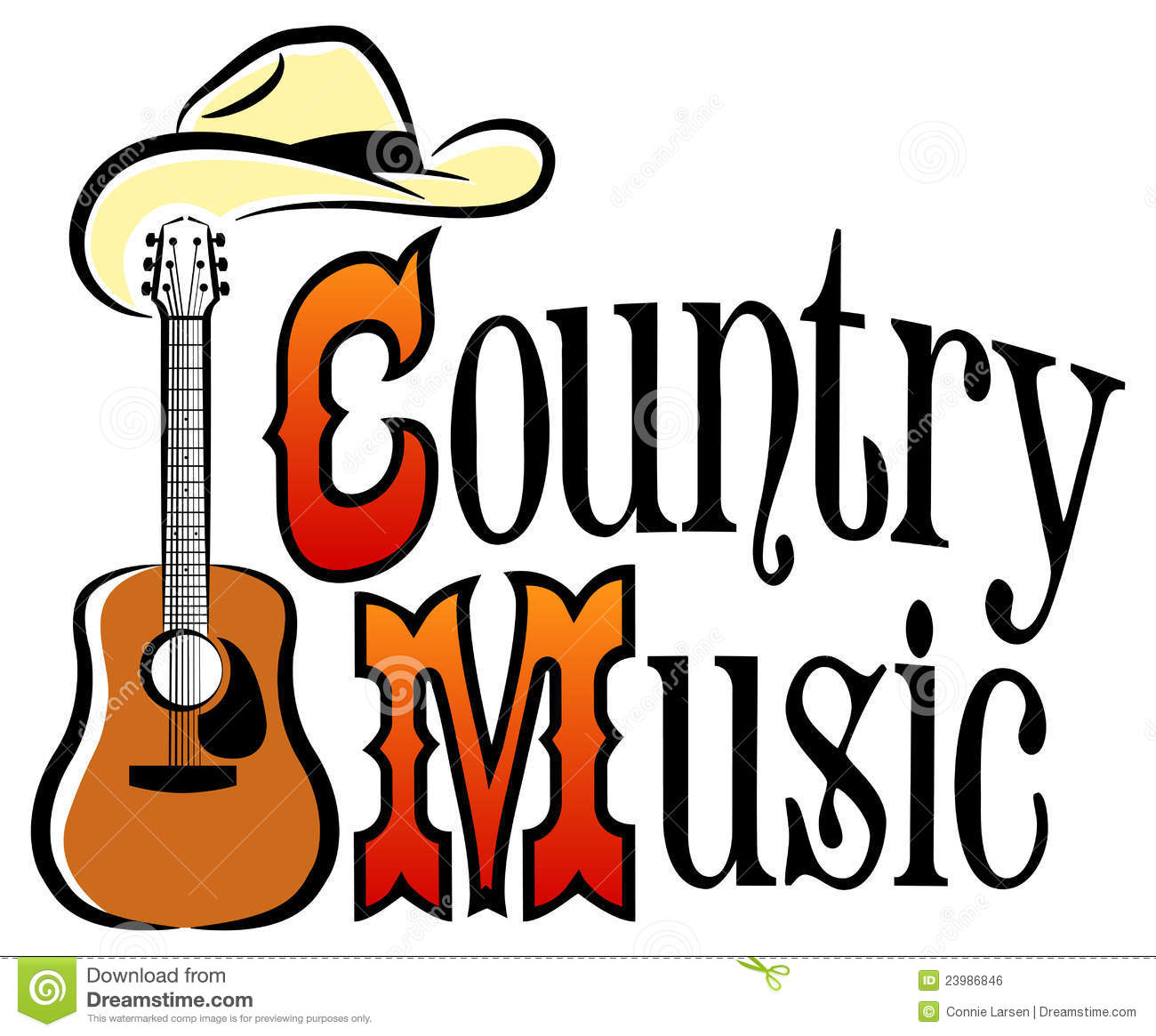Logo Type Illustration Of The Title Country Music With An Acoustic