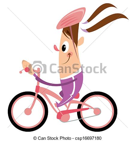 Stock Illustration   Cartoon Girl With Ponytail And Helmet Riding Pink