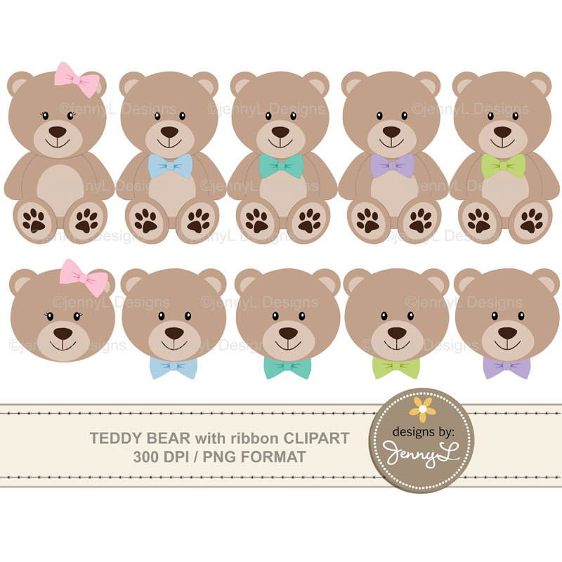 Teddy Bear Clipart With Ribbon Bow Baptism By Jennyldesignsshop