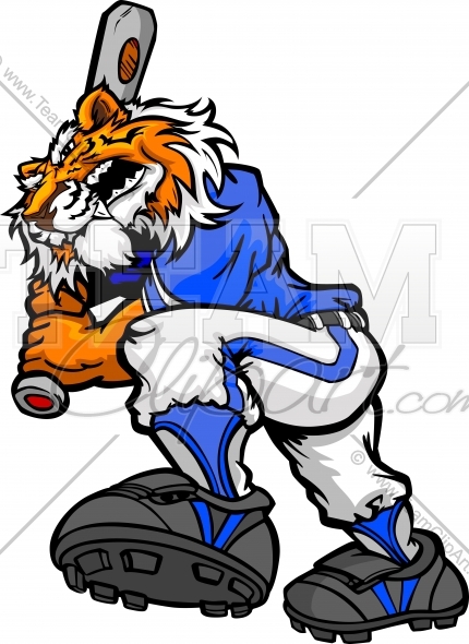 Tiger Baseball Batter   Softball Cartoon Clipart Image