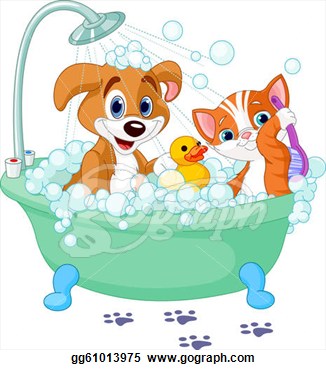 Very Cute Dog And Cat Having A Soapy Bath  Stock Clip Art Gg61013975